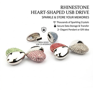 High Quality 2.0 <strong>Interface</strong> Necklace Heart Shape Metal Custom Diamond USB Flash Drive 16GB 32GB 64GB Storage for Gift - Product Image 3