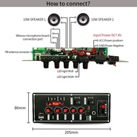 Modul Bluetooth MP3 Penguat Daya Speaker Trolley, Pemutar MP3 Bluetooth, Papan Mikrofon Nirkabel Bluetooth, Baterai 7.4V 2x10W