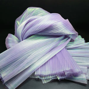 Дизайнерская флуоресцентная ткань с рюшами, красочная блестящая марлевая ткань, декор для сцены, свадьбы, вуаль, прозрачная голографическая складчатая ткань - Product Image 2