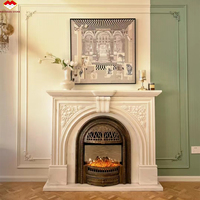 Cheminée autoportante en pierre naturelle de style moderne avec chauffage, sculptée à la main, pour la décoration intérieure de villas, hôtels et maisons de luxe, salon.