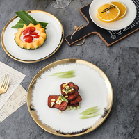 Assiettes de Luxe Nordiques en Céramique à Bord Doré 6, 8 et 10 Pouces, Vaisselle de Table en Porcelaine pour Steak, Fruits, Service de Mariage