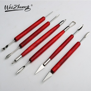 Weizhuang Z006 Juego <span class=keywords><strong>de</strong></span> 6 Cuchillos <span class=keywords><strong>de</strong></span> Acero Inoxidable con Mango <span class=keywords><strong>de</strong></span> Madera Roja, Herramientas <span class=keywords><strong>de</strong></span> Tallado <span class=keywords><strong>de</strong></span> Doble Punta, para Escultura en <span class=keywords><strong>Arcilla</strong></span>, Reparación y Arte - Product Image 5