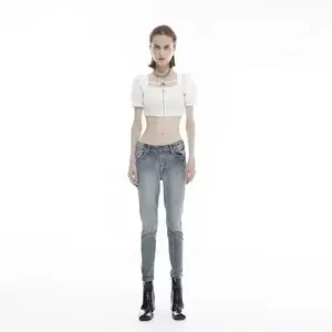 High Quality Blue Denim Ladies Knitted Washed High Waist Ladies Elastic Pencil Jeans