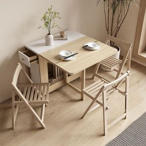 Ensemble de <span class=keywords><strong>table</strong></span> à manger pliante moderne en bois massif, 4 places, extensible, rétractable, mobile avec roulettes pour petit appartement, maison, cuisine - Product Image 2