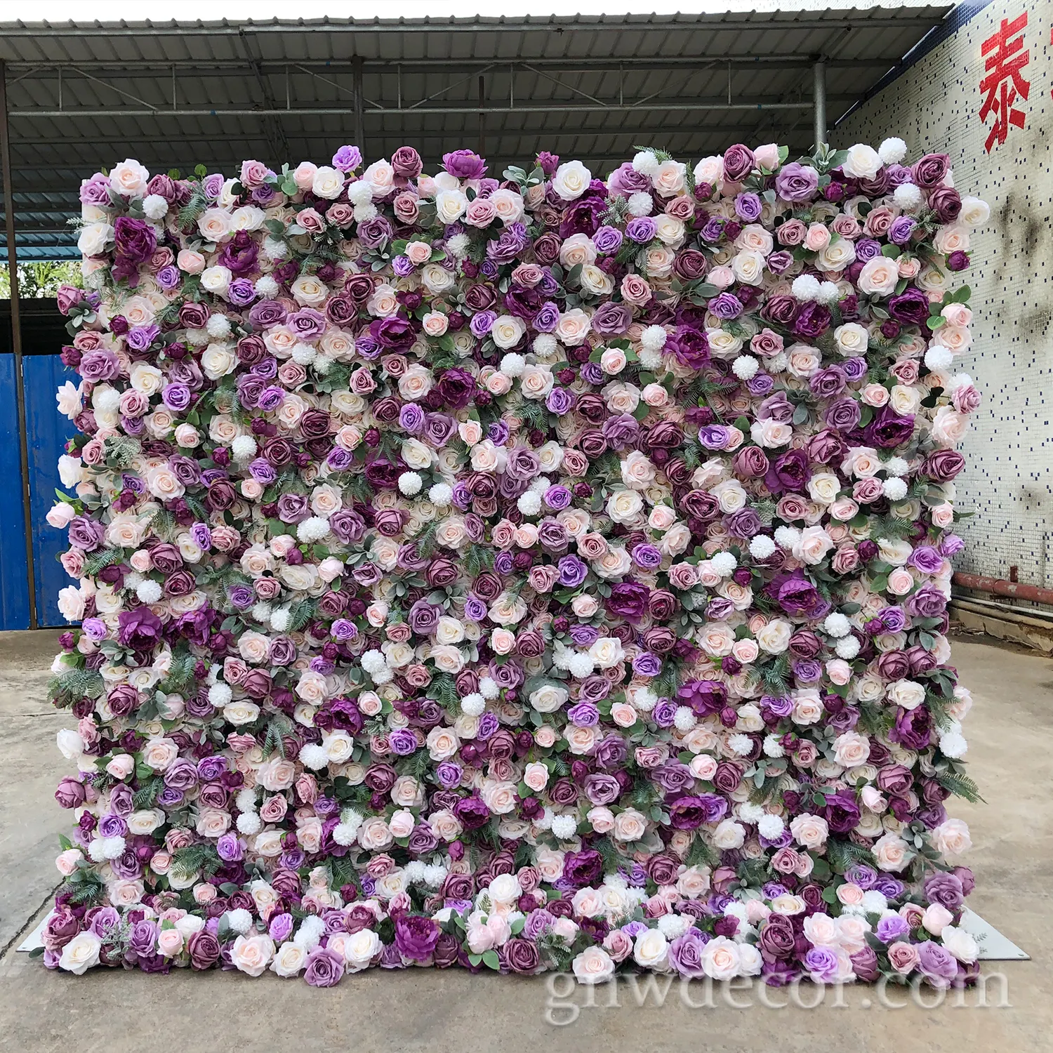 GNW Custom flower wall Purple wedding floral decoration wall artificial Flower wall background image decoration