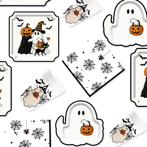 DAMAI Happy White Halloween Paper Plates Set Halloween Theme Party Decorations Paper Plates Cups Napkins for Halloween Party - Product Image 2