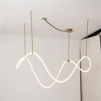 Lustre Suspendu LED Doré Moderne au Design Créatif, Économique en Énergie, Flexible, Artistique, en Silicone, Linéaire, Design Vague, Taille Moyenne