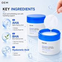 Almohadillas de Tónico AHA BHA al por Mayor con Ácido Hialurónico y Niacinamida para Iluminar, Hidratar y Exfoliar Suavemente el Rostro, 60 Unidades