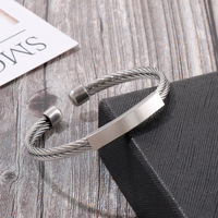 Brazalete de Cable Trenzado con Baño de Oro PVD, Barra de Identificación, para Hombre y Mujer, Acero Inoxidable, Resistente al Agua, Hipoalergénico