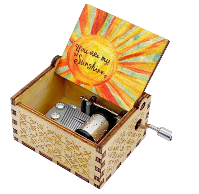 Personalized Hand-Crank Wooden Music Box with Color Laser Engraving  Unique Design, Perfect Gift  You Are My Sunshine