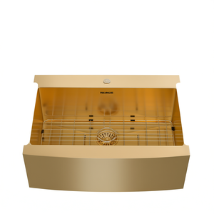 Évier de cuisine Nuance 30 pouces à face frontale, style ferme, cuve unique, finition dorée, en acier inoxydable - Product Image 1