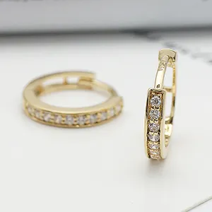 Hot Selling Vintage Minimalist Real Gold Jewelry Wholesale 18K Earrings with CZ Stones Huggies Disposable