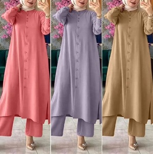 Conjunto Modesto para <span class=keywords><strong>Mujer</strong></span>, Abrigo Largo, <span class=keywords><strong>Pantalones</strong></span> Anchos, Traje Islámico, Ramadán, Marruecos, Dubái, Musulmán, 2 Piezas, Kimono Informal, Atuendos Árabes - Product Image 3