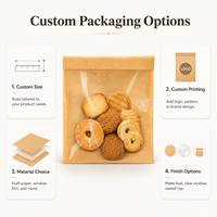 Sac en papier kraft auto-adhésif de qualité alimentaire avec logo personnalisé et grande fenêtre, pochette d'emballage alimentaire pour boulangerie, biscuits et pain