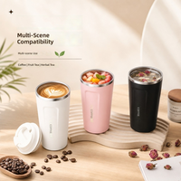 Mug Kopi Terisolasi Stainless Steel Pink 380/510 ml dengan Tutup Lipat, Cangkir Teh Susu untuk Kantor, Rumah Tangga, Botol Vakum untuk Perjalanan Luar Ruangan