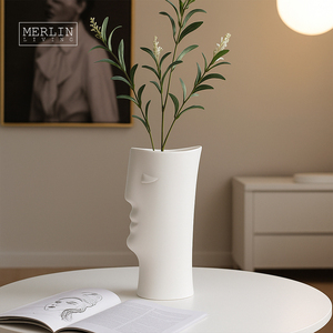 멀린 리빙 모던 럭셔리 북유럽 인간의 얼굴 매트 세라믹 대칭 디자인 아트 액세서리 탁상 꽃병과 홈 장식 - Product Image 6