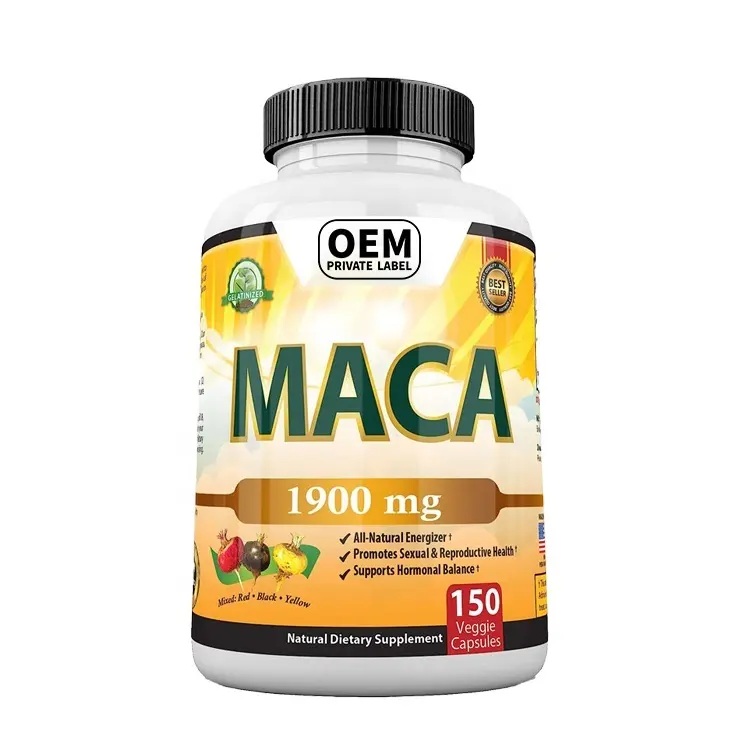 Kapsul Maca Label pribadi 1900 mg non-gmo pil Maca penambah energi kesehatan reproduksi diet