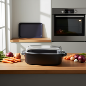 KARL KRGER Universal Roasting <b>Pan</b> 6L 33x21cm Metal Oven Safe with Glass Cover Plastic <b>Handle</b> Durable - Product Image 3