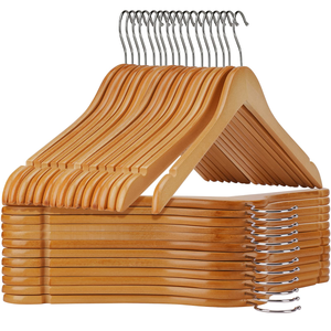 Wholesale Natural Non slip Solid Wood Hangers with Chrome <b>Hooks</b> Wooden Clothes Hangers for Closet Space Saving Heavy Duty - Product Image 1