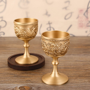 Gobelet en laiton gaufré <span class=keywords><strong>Dragon</strong></span> Phénix, coupe à vin à pied épais, verre à liqueur style chinois, décoration d'intérieur, cadeau de festival - Product Image 5