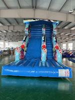 Toboggan aquatique sec QIQU à thème marin pour usage commercial 9x4m, thème océanique pour adultes et enfants, toboggan aquatique gonflable