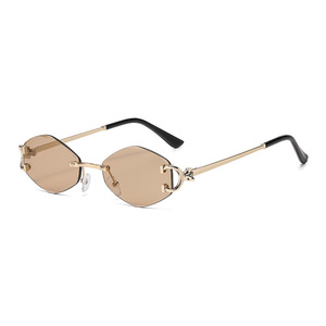 Polygonal <b>Frameless</b> Sunglasses For Women Gold <b>Frame</b> Ac Lens Uv400 Protection Outdoor Sunscreen Trendy Style - Product Image 5