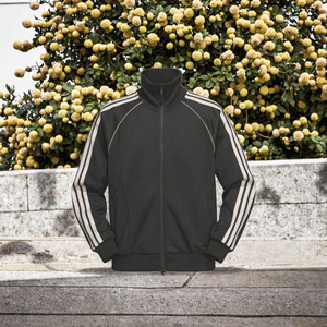 Veste de survêtement noire pour homme, entièrement zippée, col montant, design sportif, poches latérales, respirante, en polyester mi-lourd, idéale pour le printemps - Product Image 3
