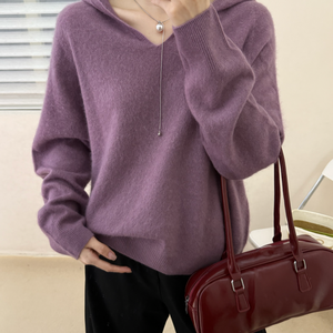 Pull et sweat à capuche en tricot sur mesure printemps 2025 pour <span class=keywords><strong>femme</strong></span> dans un style décontracté, vêtement long en laine <span class=keywords><strong>mérinos</strong></span> chaud d'hiver - Product Image 5