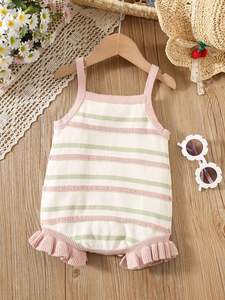 高品质2025夏季薄棉无袖一体式三角婴儿连身衣女婴2岁印花婴儿连身衣 - Product Image 6