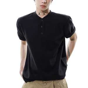 Wholesale Custom Logo Men Textured Henley T-<b>Shirt</b> 3 <b>Button</b> <b>Half</b> Placket Solid Color Short Sleeve Loose Fit Basic Casual Tees - Product Image 1