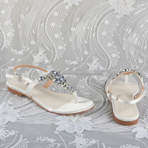 Customized Ivory Fabric Dressy Flat <strong>Sandals</strong> for Wedding with <strong>Jewels</strong> Women Bridal <strong>Sandals</strong> - Product Image 4