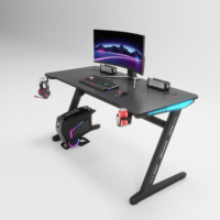 Bureau de jeu en forme de Z 100-120-140 CM Table de jeu noire Bureau d'ordinateur frais avec lumière RVB pour PC
