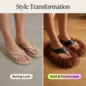 <span class=keywords><strong>Sandali</strong></span> <span class=keywords><strong>infradito</strong></span> da <span class=keywords><strong>donna</strong></span> di lusso in pelliccia sintetica con bordo shaggy oversize, scarpe statement all'avanguardia, personalizzabili con logo, all'ingrosso - Product Image 3
