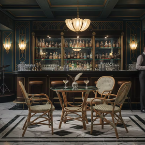 Ensemble de salle à manger Jamaica Bistro au design asiatique en rotin/osier avec chaises confortables pour usage hôtelier - Product Image 1