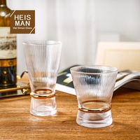 Gobelet en verre cristal à rayures verticales minimalistes style nordique avec bordure dorée pour vin et cocktails – Lot de verres