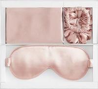 Ensemble cadeau de luxe en soie tissée 100 % : taies d'oreiller et masques de sommeil avec chouchous pour cheveux – Idéal pour la maison et l'hôtel, anti-poches