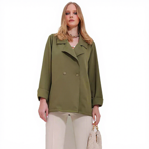 Conjunto de Falda y Blazer de Lana para Mujer, Doble Botonadura, Antiarrugas, Botón Único, Color Sólido, Alta Calidad, Casual y Elegante - Product Image 1