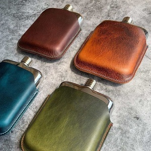 Personalized Leather Wine Flask Sleeve Travel Waterproof Cowhide Whisky Hip Flask <b>Set</b> Cover Custom Logo Camping Wine Case Sleeve - Product Image 6