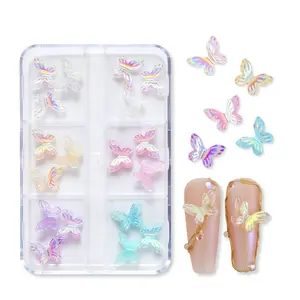 Hot Sale Wholesale Resin Butterfly Bow Nail Art Design 3D 18pes/box Candy Color Nail DIY Cheap Mini Size Love Heart Bow Shaped