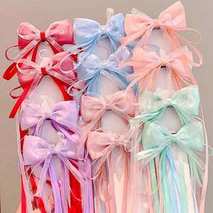 Set di 2 fermagli per capelli lunghi con nastro per bambine, fermagli a fiocco con nappa di alta qualità per neonate, accessori per capelli - Product Image 2