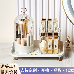 Organisateur de maquillage rotatif transparent avec couvercle, anti-poussière, support à rouge à lèvres de bureau, rangement cosmétique en plastique léger 360° - Product Image 5