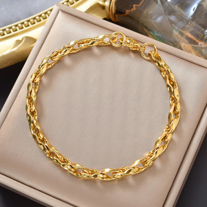 bulk <b>gold</b> polished twisted glossy luxurious minimalist <b>solid</b> sleek fashion chain link stainless steel wholesale luxe bracelet - Product Image 1