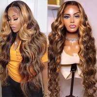 Perruque Lace Frontal P4/27 Ondulée avec Mèches Blondes, Cheveux Vierges Bruts Double Drawn, Cuticules Alignées, Sans Colle, Marron