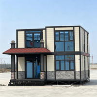 Casa Contenedor Prefabricada Desmontable con Ventana Grande de Vidrio Templado, Resistente a la Humedad, Villa Prefabricada de Dos Pisos