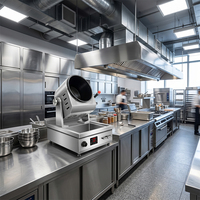 Máquina de Cocina Comercial Automática Eléctrica/a Gas para Wok con Fregadero, Robot de Cocina con Olla Giratoria para Restaurantes