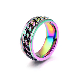 Titanium steel color chain ring rotating chain men's ring European and American Korean jewelry