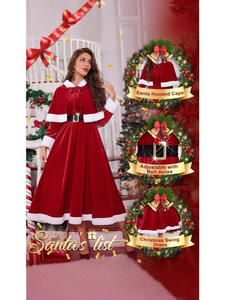 <span class=keywords><strong>Robe</strong></span> maxi à capuche pour femme sur le thème de Noël, tenue de spectacle pour fête de Noël, rouge et blanc avec ceinture. - Product Image 4