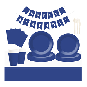 DAMAI Solid Color Party Supplies <b>Black</b> Blue Paper Dinnerware <b>Set</b> Disposable 7 Inch 9 Inch <b>Dinner</b> Plates Paper Cup Cutlery Napkin - Product Image 1