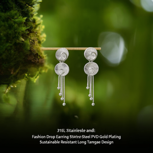 Fashion Drop Earrings 316L Stainless Steel PVD Gold Plating Sustainable Resistant Long <b>Tassel</b> Design - Product Image 3