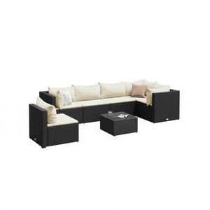 Ensemble de salon de jardin en polyrotin noir, taille moyenne, résistant aux UV, mobilier d'extérieur - Product Image 1